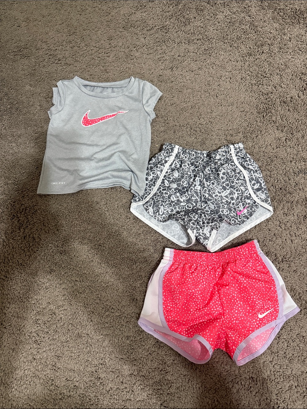 Nike Girls Active Tee with Two Sport Shorts - Gray, Black, Pink